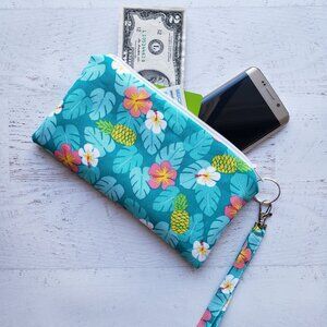 NEW! Aqua Tropical Wristlet Clutch Purse Bag Phone Case Travel Wallet